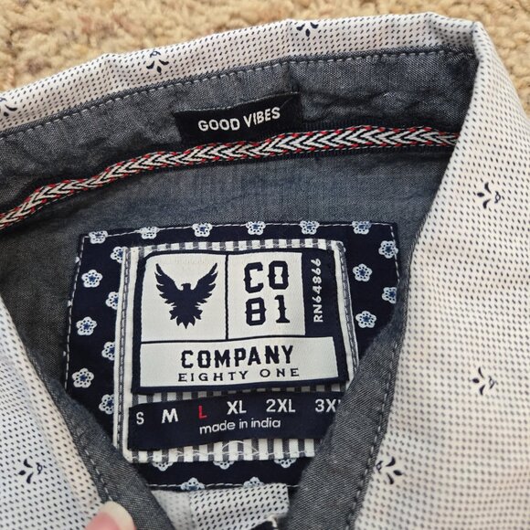 Good Vibes Mens Large White and Blue Button Down Collared Shirt - Picture 3 of 8